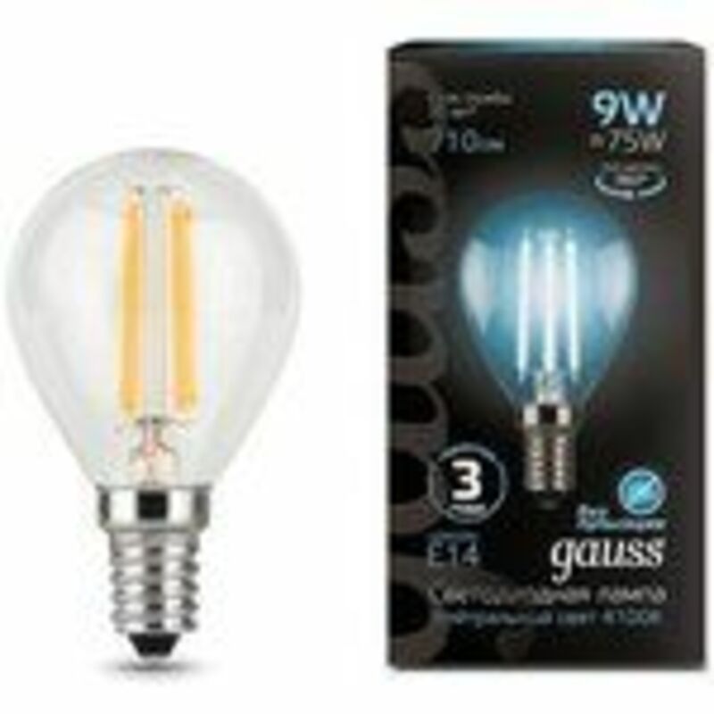 Gauss Лампа Filament Шар 9W 710lm 4100К Е14 LED