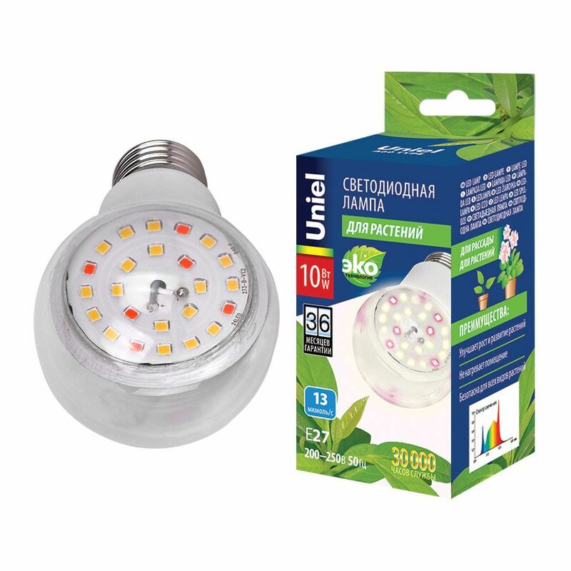 LED-A60-10W/SPFB/E27/CL PLP30WH Лампа светодиодная для растений. Спектр для фотосинтеза. Картон.