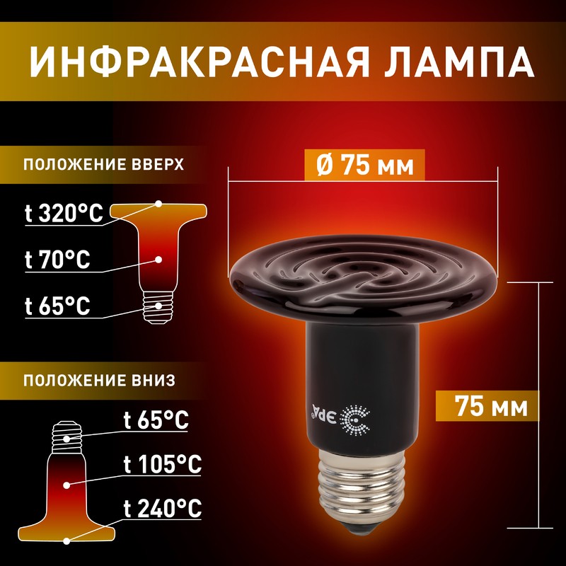 Инфракрасная лампа ЭРА ЭРА FITO-50W-НQ керамическая серии CeramiHeat модель RX для брудера, рептилий