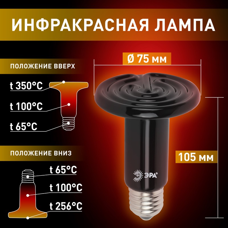 Инфракрасная лампа ЭРА ЭРА FITO-100W-НQ керамическая серии CeramiHeat модель RX для брудера, рептили