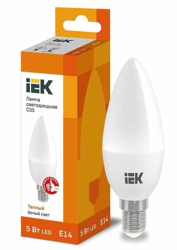 Лампа LED C35 свеча 5Вт 230В 3000К E14 IEK