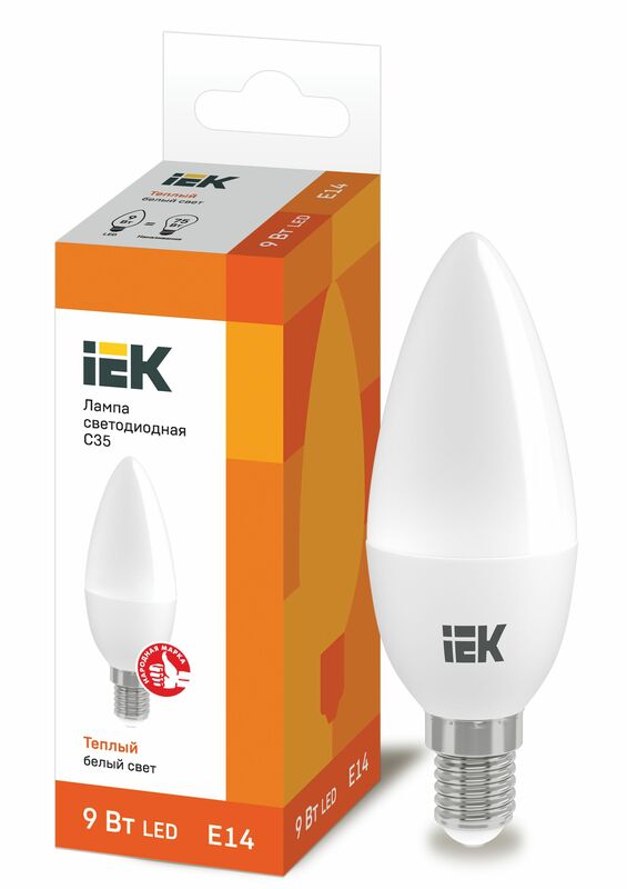 Лампа LED C35 свеча 9Вт 230В 3000К E14 IEK