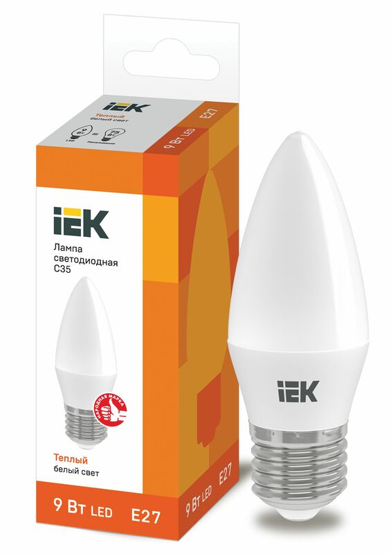 Лампа LED C35 свеча 9Вт 230В 3000К E27 IEK