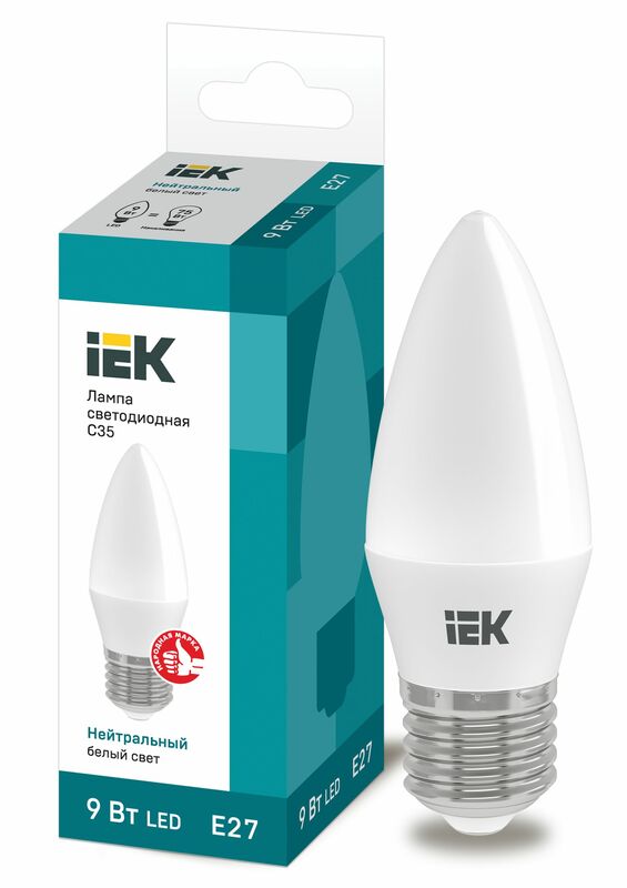 Лампа LED C35 свеча 9Вт 230В 4000К E27 IEK