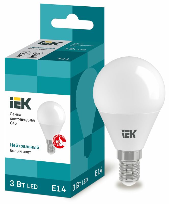 Лампа LED G45 шар 3Вт 230В 4000К E14 IEK