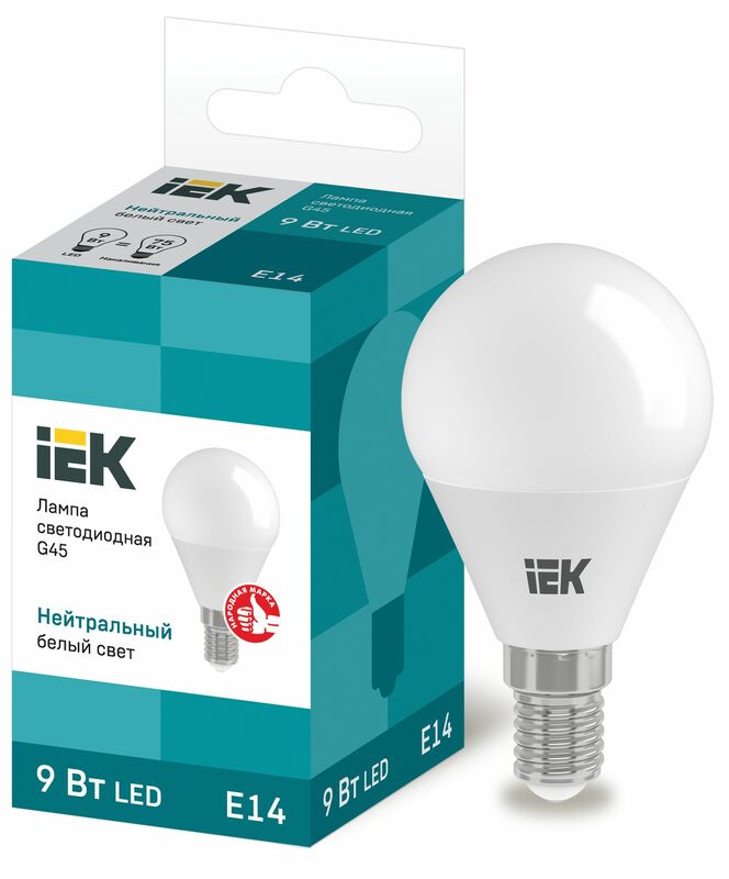 Лампа LED G45 шар 9Вт 230В 4000К E14 IEK