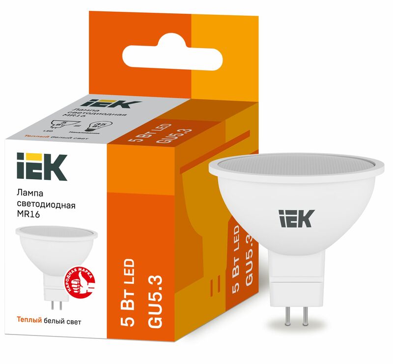 Лампа LED MR16 софит 5Вт 230В 3000К GU5.3 IEK