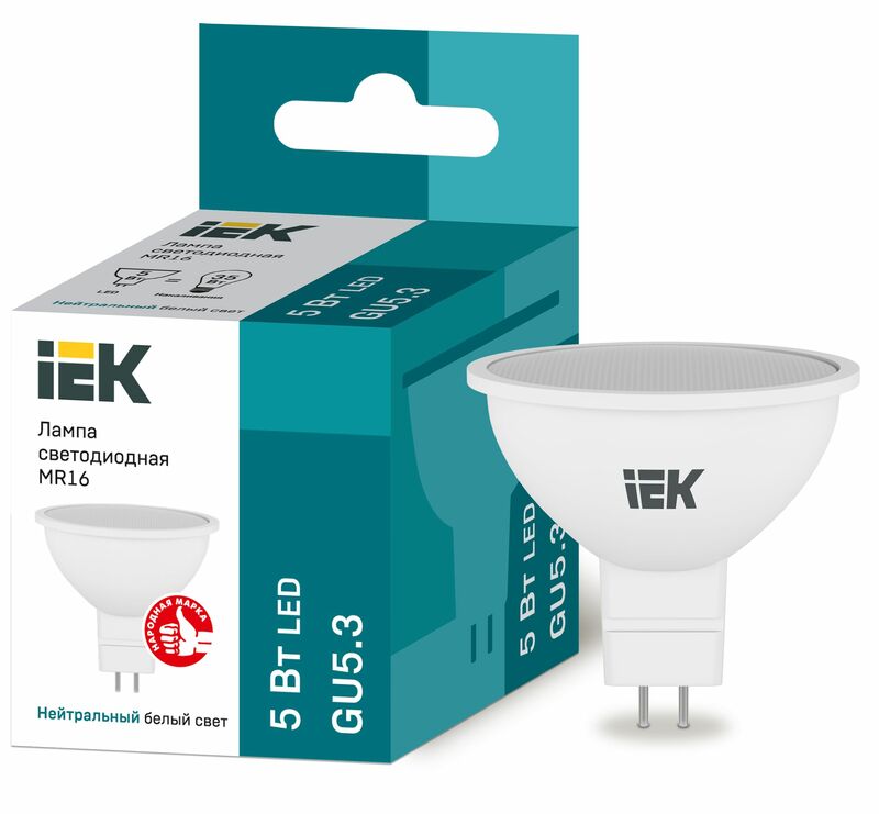 Лампа LED MR16 софит 5Вт 230В 4000К GU5.3 IEK