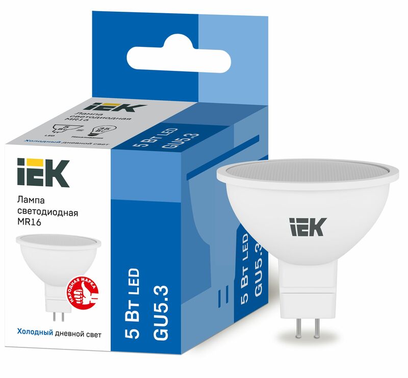 Лампа LED MR16 софит 5Вт 230В 6500К GU5.3 IEK