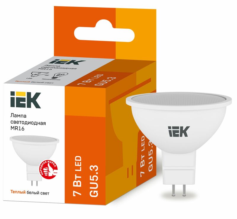 Лампа LED MR16 софит 7Вт 230В 3000К GU5.3 IEK