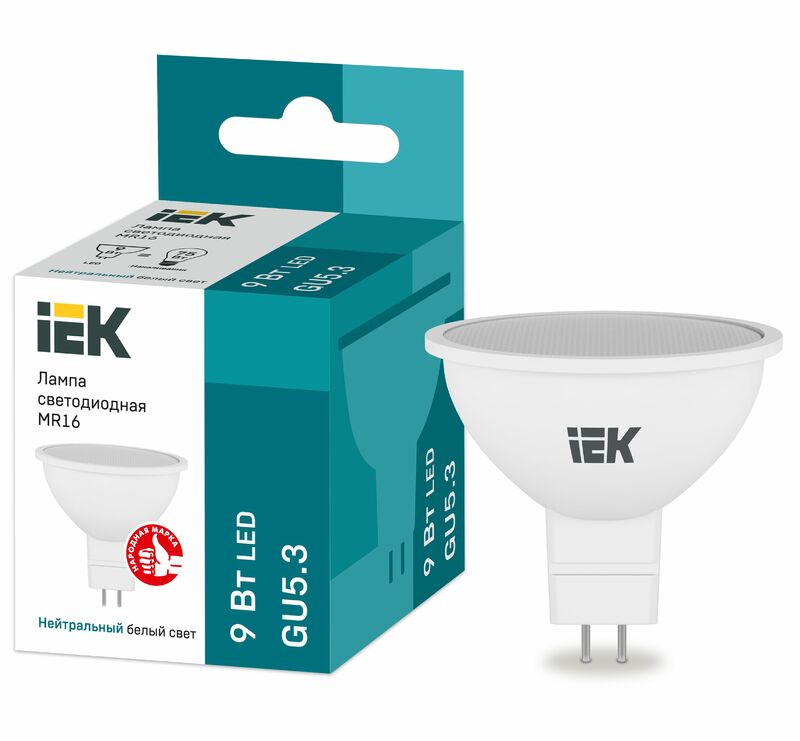 Лампа LED MR16 софит 9Вт 230В 4000К GU5.3 IEK