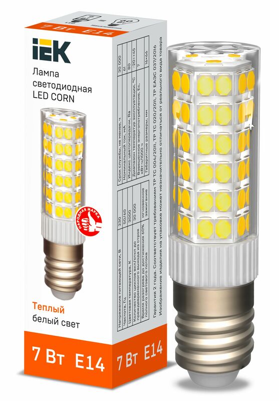 Лампа LED CORN капсула 7Вт 230В 3000К керамика E14 IEK