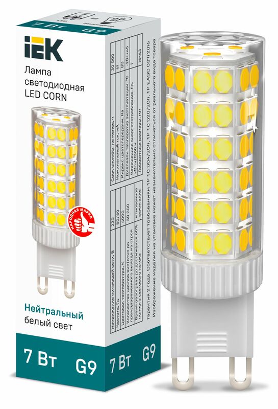 Лампа LED CORN капсула 7Вт 230В 4000К керамика G9 IEK