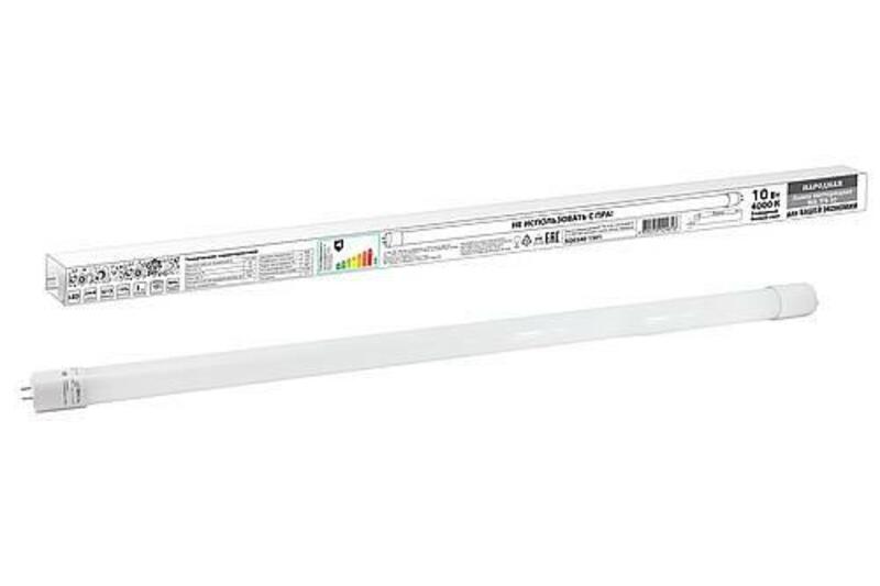 Лампа светодиодная НЛ-Т8-10 Вт-230 В-4000 К–G13, 600 мм, матовая, стекло, непов. Народная