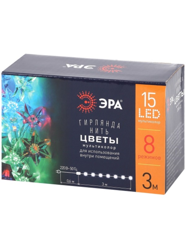 ENIN-3Z ЭРА Гирлянда LED Нить Цветы 3 м мультиколор, 220V, IP20 (36/864)