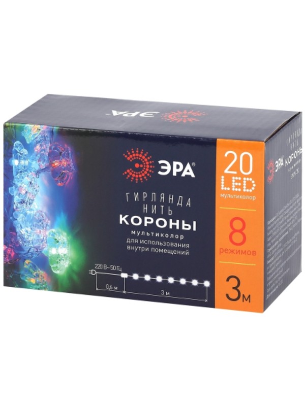 ENIN-3K ЭРА Гирлянда LED Нить Короны 3 м мультиколор, 220V, IP20 (36/864)