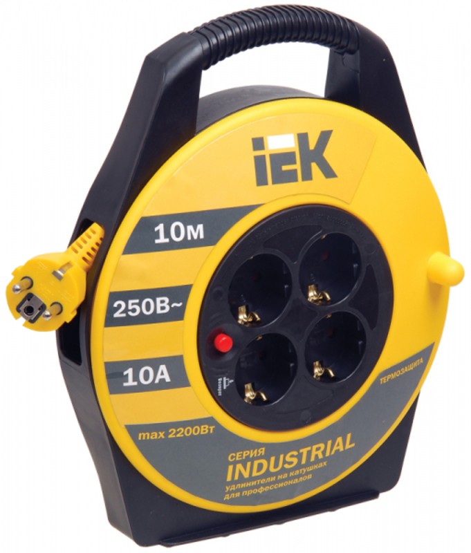 Катушка УК10 4 места 2P+PE/10м 3х1,5мм2 "Industrial" IEK