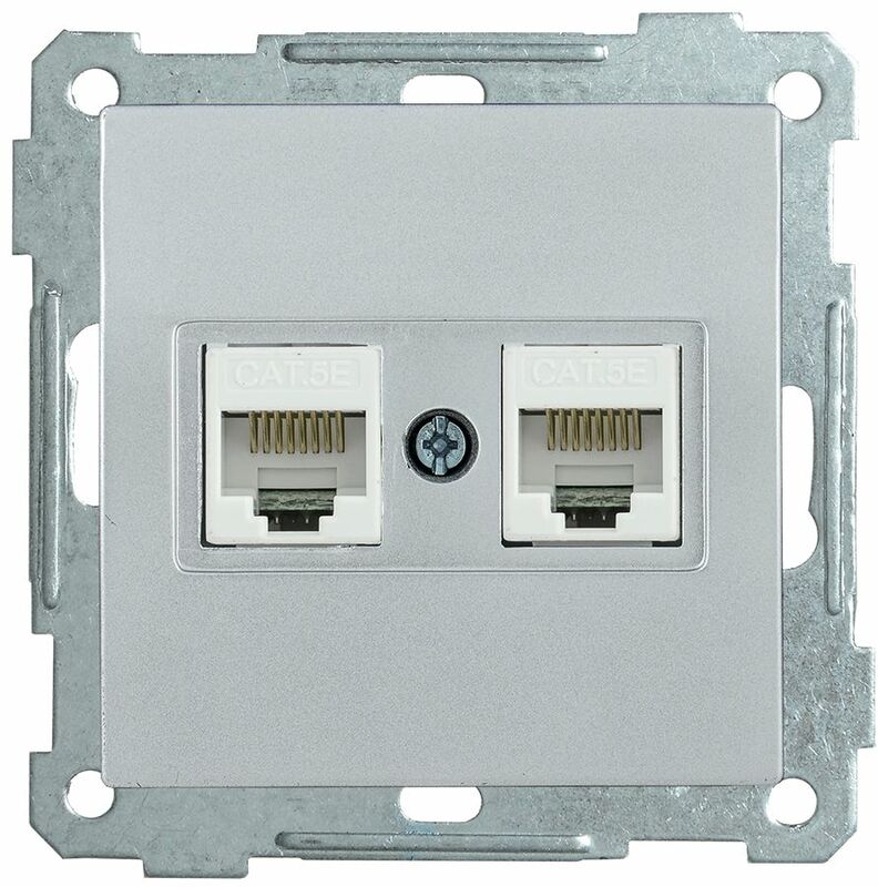 РК10-2-Б Розетка 2-ая комп. RJ45 Cat5e BOLERO серебряный IEK