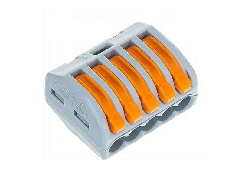 Клемма СМК 222-415,с рычагом, 5 отверстий, 4мм², серая, уп.4шт