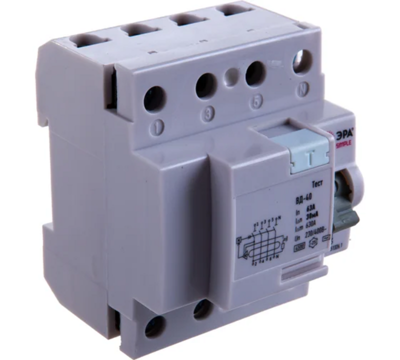SIMPLE-mod-46 ЭРА SIMPLE Устройство защитного отключения УЗО ВД-40 4P 63А/30мА (электронное) (50/800