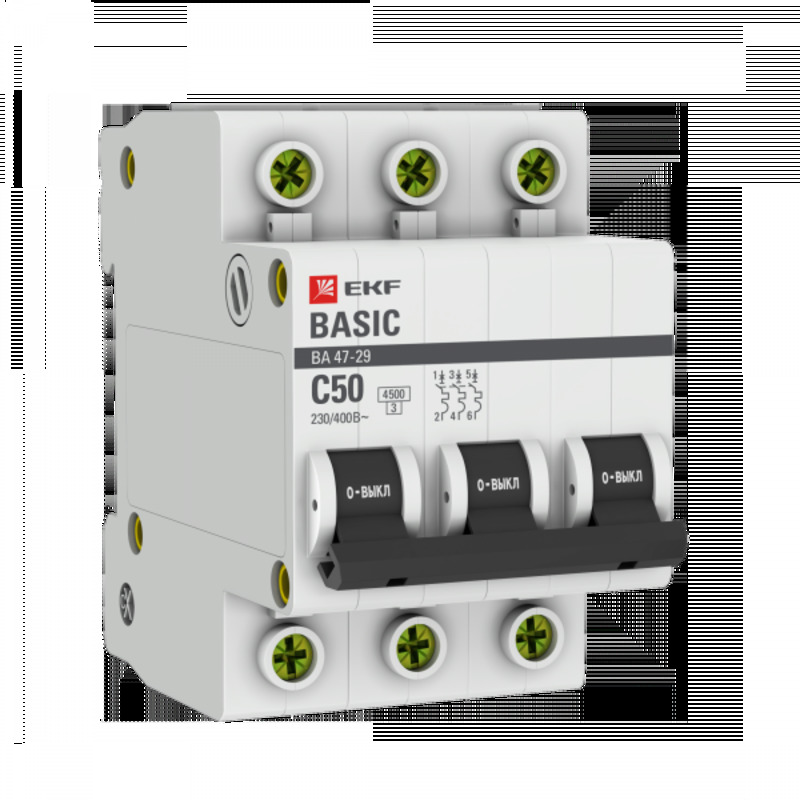 Выключатель автоматический модульный 3п C 50А 4.5кА ВА 47-29 Basic EKF