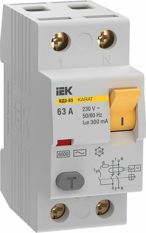 УЗО KARAT ВД3-63 2P 63А 300мА 6кА тип AC IEK