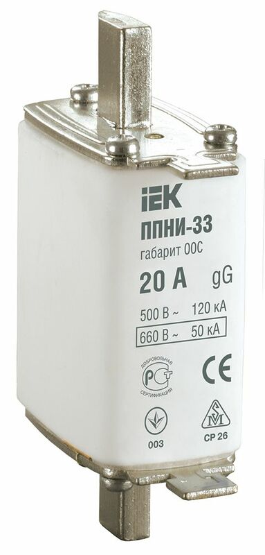 Плавкая вставка предохранителя ППНИ-33, габарит 00С, 20А IEK