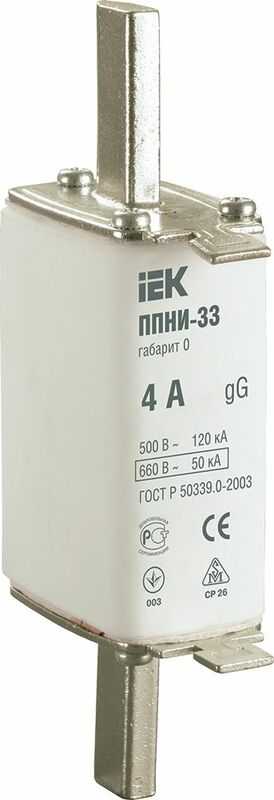 Плавкая вставка предохранителя ППНИ-33, габарит 0, 4А IEK