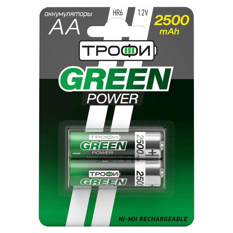 Аккумуляторы NiMH (никель-металлгидридные) Трофи HR6-2BL 2500 mAh GREEN POWER (20/240/11520)