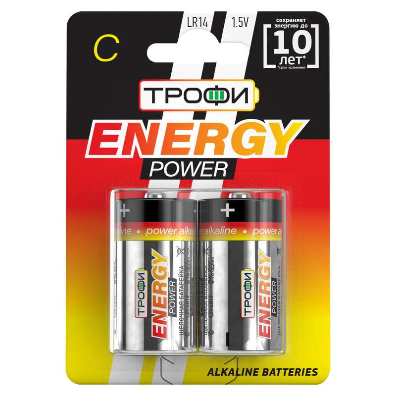 Батарейки Трофи LR14-2BL ENERGY POWER Alkaline (12/96/6720)