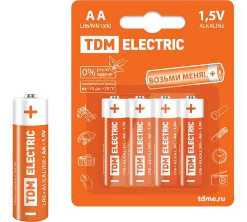 Элементы питания LR6 AA Alkaline 1,5V BP-4 TDM