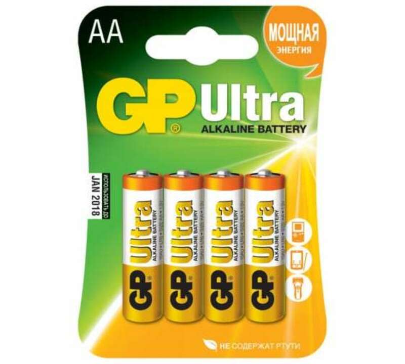 Алкалиновые батарейки GP Ultra Alkaline 15А AA - 4 шт. на блистере