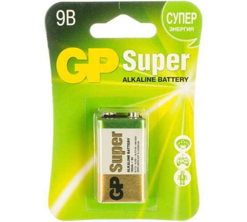 Алкалиновая батарейка GP Super Alkaline 9V Крона - 1 шт. на блистере