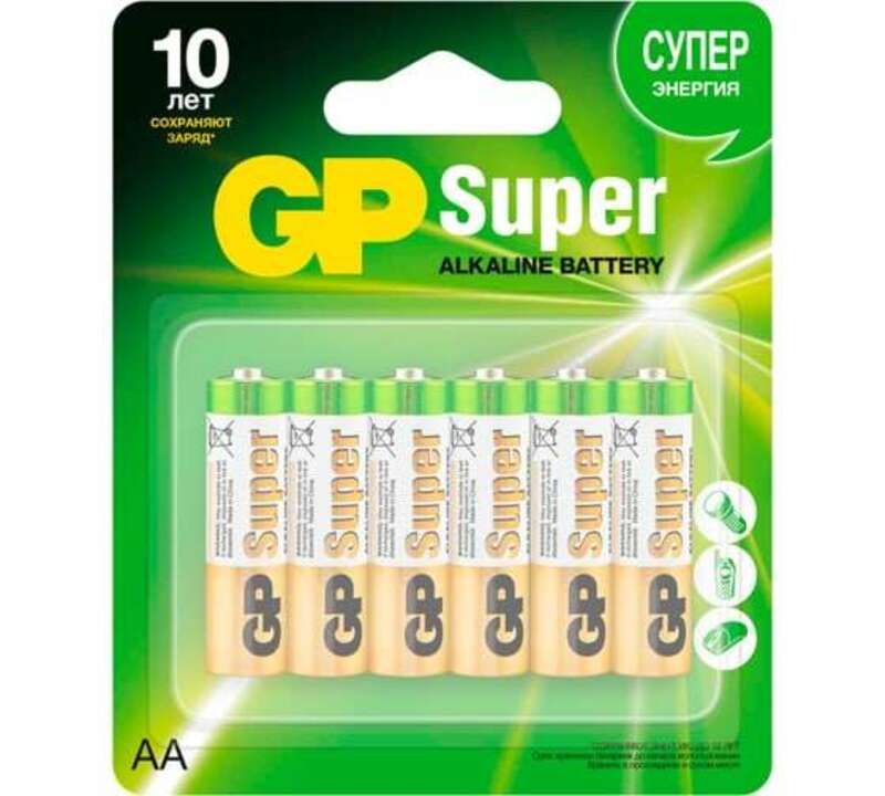 Алкалиновые батарейки GP Super Alkaline 15А АA - 6 шт. на блистере