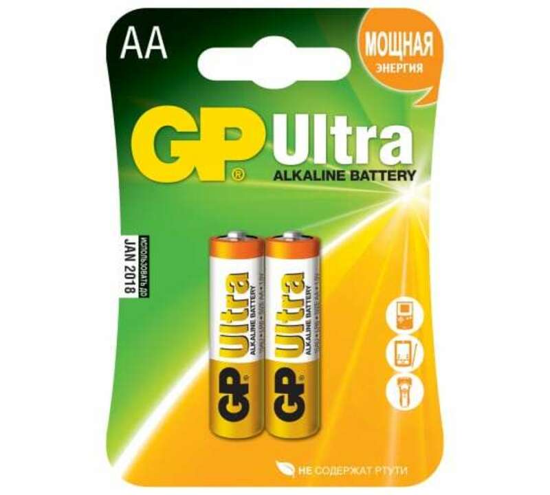 Алкалиновые батарейки GP Ultra Alkaline 15А AA - 2 шт. на блистере