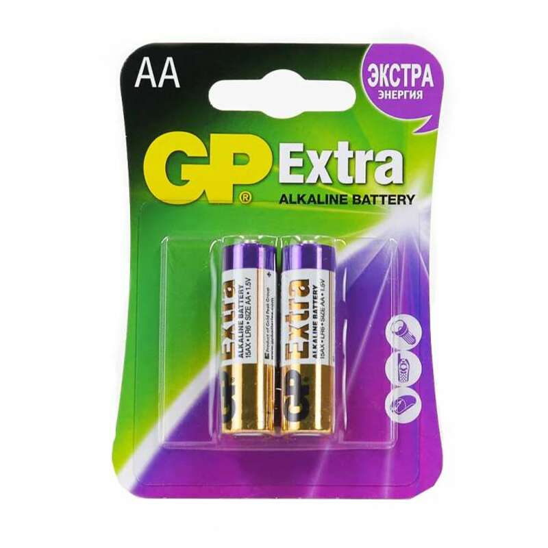 Алкалиновые батарейки GP Extra Alkaline 15А AA - 2 шт. на блистере