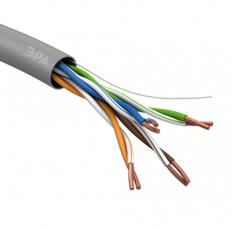 Кабель витая пара ЭРА U/UTP 4x2x24 AWG Cat5e CU PVC (уп.305м)