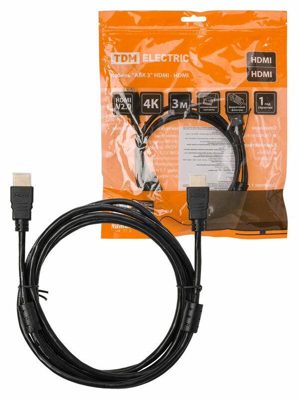 Кабель "АВК 4" HDMI - HDMI, v2.0, позолоченные контакты, с ферритами, 3 метра, TDM