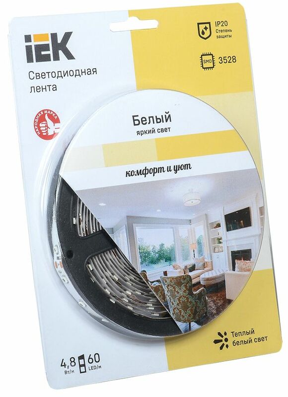 Лента LED 5м  блистер LSR-3528WW60-4.8-IP20-12V IEK-eco