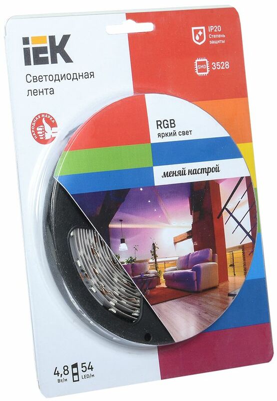 Лента LED 5м  блистер LSR-3528RGB54-4.8-IP20-12V IEK-eco