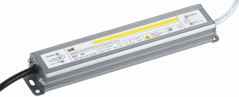 Драйвер LED ИПСН-PRO 30Вт 12 В блок- шнуры IP67 IEK