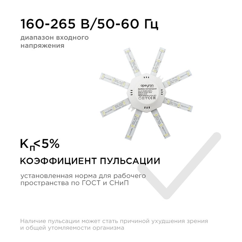 12-16 Комплект светод. линеек "Звездочка" для н/п свет-ка 220В, 8Вт, 600 Лм, IP30, 3000К, Ø140мм