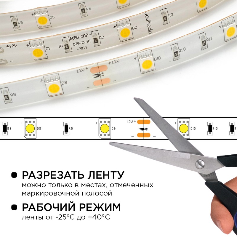 10-02 Комплект светодиодной ленты 12В с аксессуарами(блок питания, коннектор), smd 5050, 30 д/м, IP6