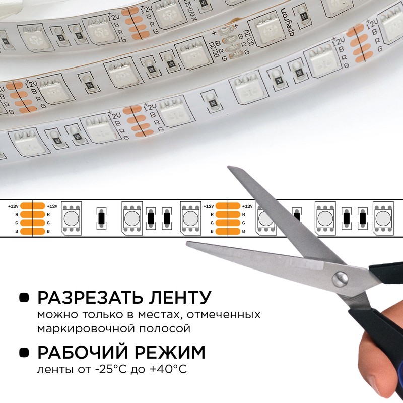 10-35 Комплект светодиодной ленты 12В с аксессуарами (блок, коннектор), smd 5050, 60 д/м, IP65, 5м, 