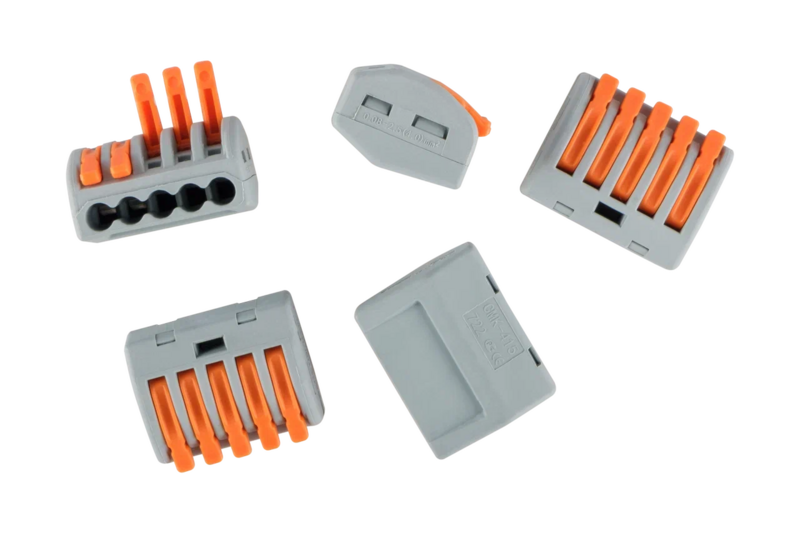 Клемма СМК 222-415,с рычагом, 5 отверстий, 4мм&sup2;, серая, уп.20шт