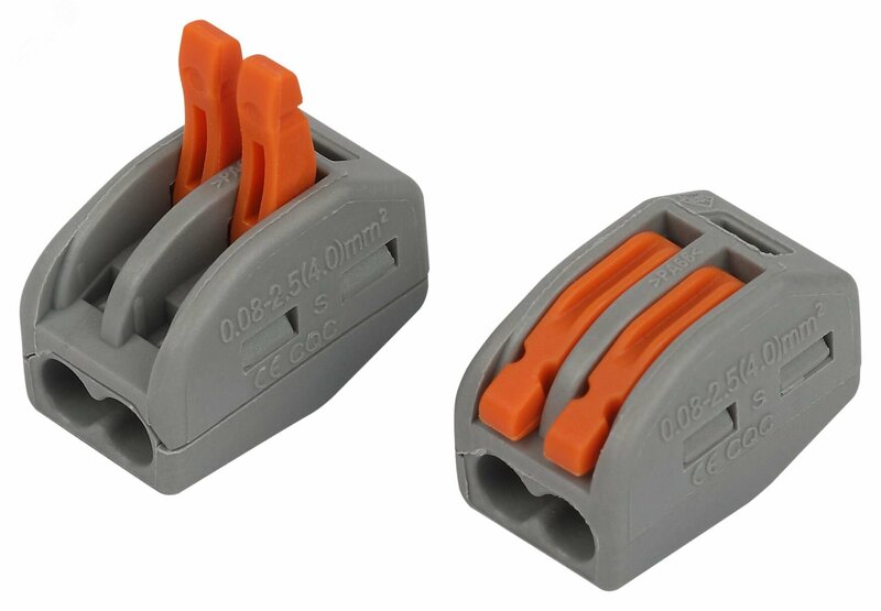 Клемма СМК 222-412,с рычагом, 2 отверстия, 4мм², серая, уп.50шт