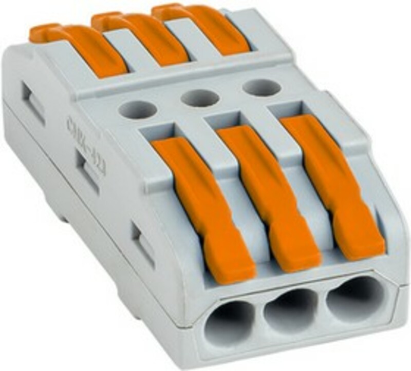 Клемма СМК 222-423 проходная, 3/3 с рычажком серая до 4мм², уп.5шт