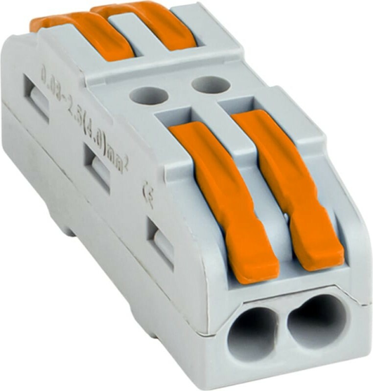 Клемма СМК 222-422 проходная, 2/2 с рычажком серая до 4мм², уп.5шт