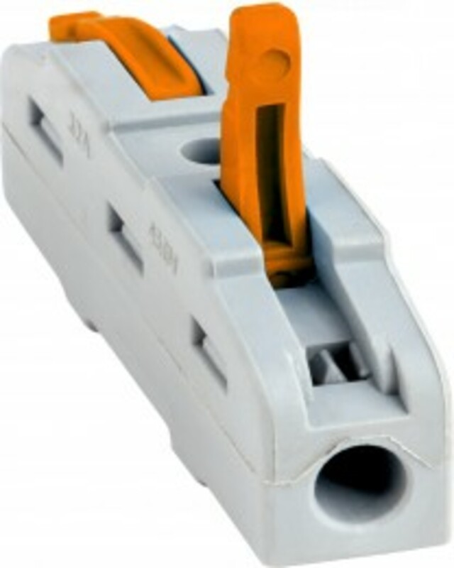 Клемма СМК 222-421 проходная, 1/1 с рычажком серая до 4мм², уп.5шт