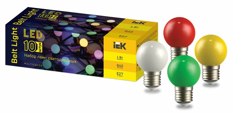 Набор ламп LED декор. G45 шар 1Вт 230В MIX E27 10 шт IEK